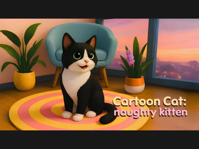 Cartoon cat: naughty kitten